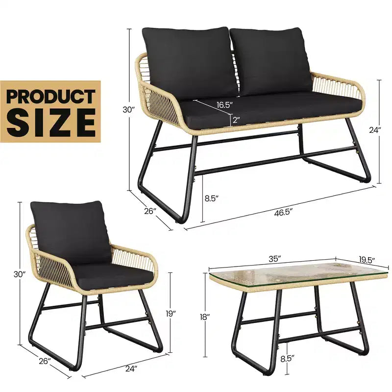 Yaheetech Salon de Jardin 4 Pièces avec Coussins et Oreillers pour Balcon, Jardin