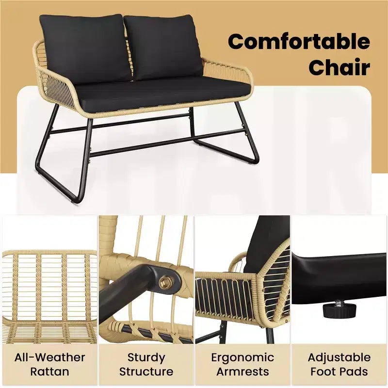 Yaheetech Ensemble de conversation de mobilier de patio 4 pièces avec coussins et oreillers pour balcon, jardin