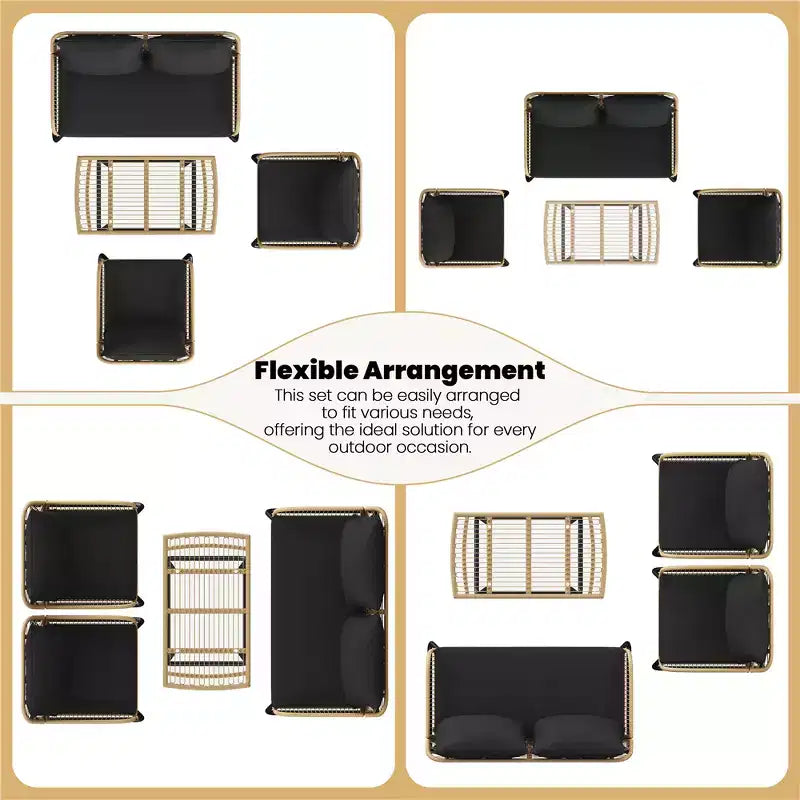Yaheetech Ensemble de conversation de mobilier de patio 4 pièces avec coussins et oreillers pour balcon, jardin