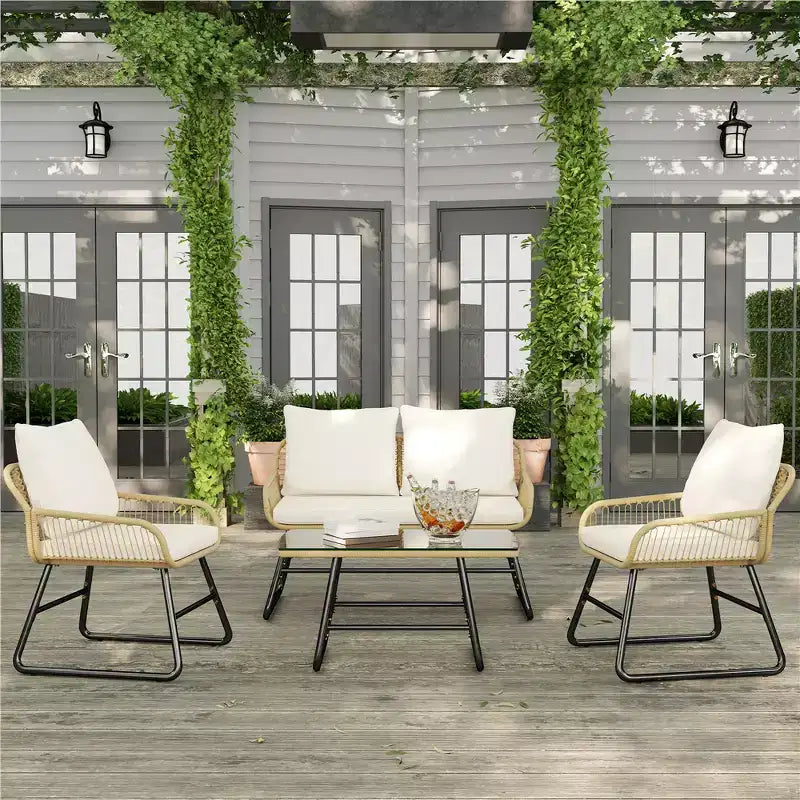 Yaheetech Ensemble de conversation de mobilier de patio 4 pièces avec coussins et oreillers pour balcon, jardin