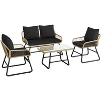 Yaheetech Set of 4 Patio Furniture Conversation Set with Cushions & Pillows for Balcony, Garden