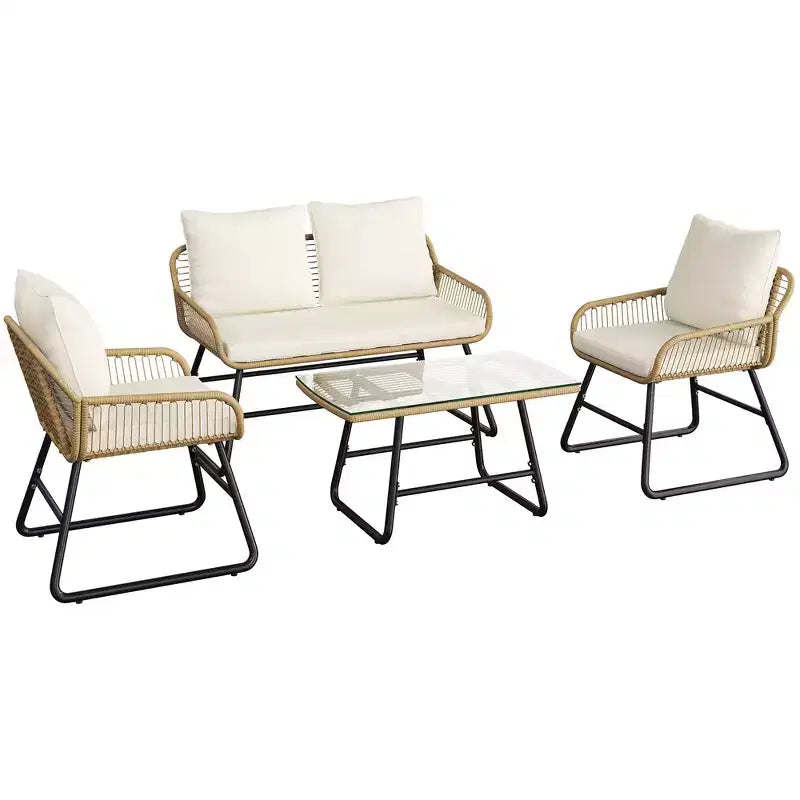 Yaheetech Ensemble de conversation de mobilier de patio 4 pièces avec coussins et oreillers pour balcon, jardin