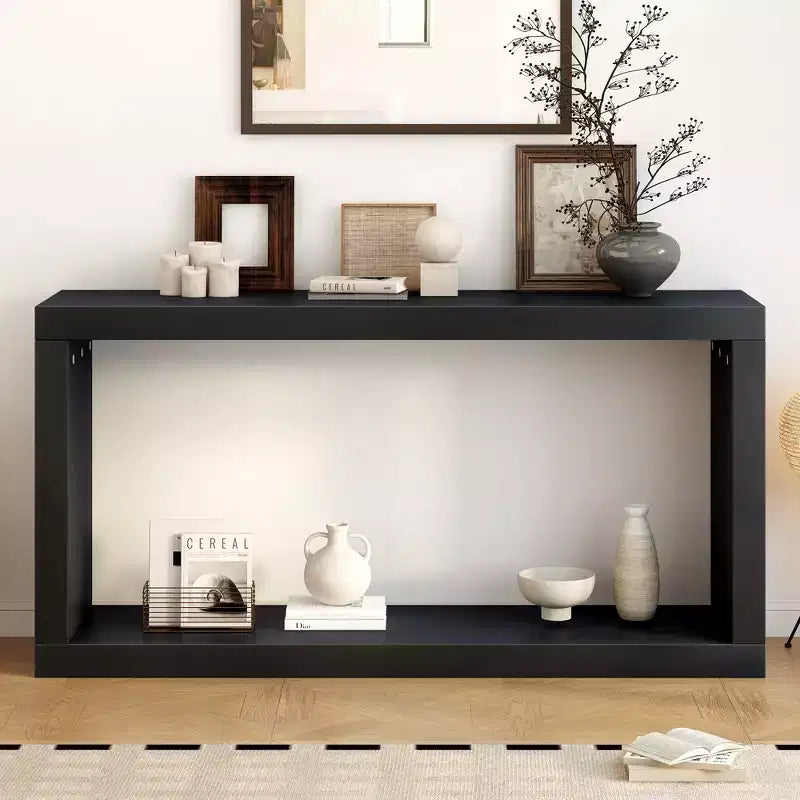 Table console moderne minimaliste, table d'entrée à rangement ouvert, table console étroite en MDF et pin pour salon - ModernLuxe