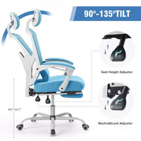 Chaise de jeu ergonomique en maille JIONJOY avec repose-pieds – Inclinaison de 90 à 135°, support lombaire et appui-tête réglables