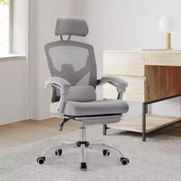 Chaise de jeu ergonomique en maille JIONJOY avec repose-pieds – Inclinaison de 90 à 135°, support lombaire et appui-tête réglables