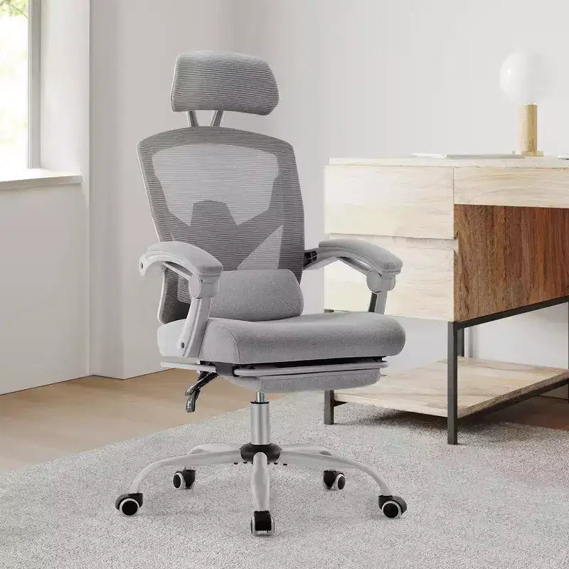 Chaise de jeu ergonomique en maille JIONJOY avec repose-pieds – Inclinaison de 90 à 135°, support lombaire et appui-tête réglables