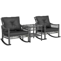 Outsunny Wicker Outdoor Rocking Chair Set, 3 Piece Patio Furniture Set with Padded Cushions and Storage Table, 2-Seater Rattan Bistro Set