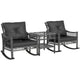 Outsunny Wicker Outdoor Rocking Chair Set, 3 Piece Patio Furniture Set with Padded Cushions and Storage Table, 2-Seater Rattan Bistro Set