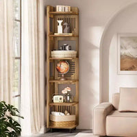 Bibliothèque d'angle Lantine 6 niveaux, haute bibliothèque rustique 71 pouces pour salon, chambre, bureau