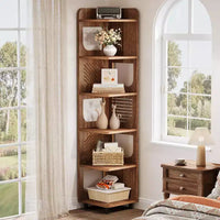 Bibliothèque d'angle Lantine 6 niveaux, haute bibliothèque rustique 71 pouces pour salon, chambre, bureau