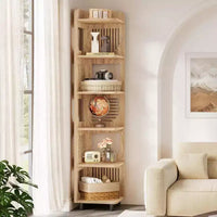 Bibliothèque d'angle Lantine 6 niveaux, haute bibliothèque rustique 71 pouces pour salon, chambre, bureau