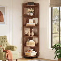 Bibliothèque d'angle Lantine 6 niveaux, haute bibliothèque rustique 71 pouces pour salon, chambre, bureau