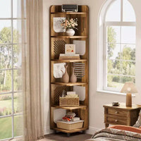 Bibliothèque d'angle Lantine 6 niveaux, haute bibliothèque rustique 71 pouces pour salon, chambre, bureau
