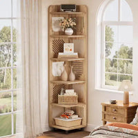 Bibliothèque d'angle Lantine 6 niveaux, haute bibliothèque rustique 71 pouces pour salon, chambre, bureau