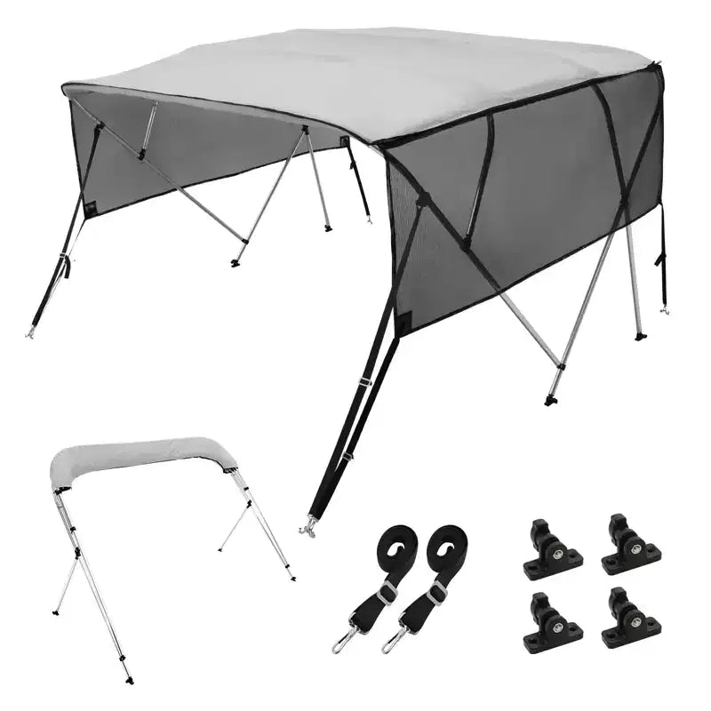 VEVOR Bimini 4 Arceaux, Housse de Bateau, Parois Latérales en Maille Amovibles, Auvent en Polyester 600D avec 1 Cadre en Alliage d'Aluminium