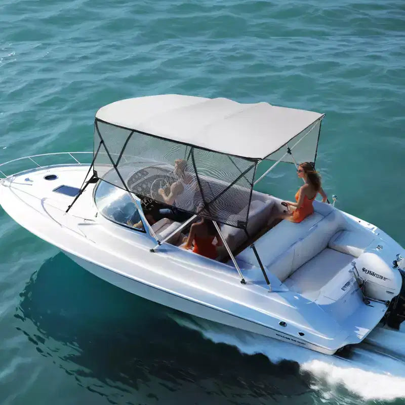 VEVOR Bimini 4 Arceaux, Housse de Bateau, Parois Latérales en Maille Amovibles, Auvent en Polyester 600D avec 1 Cadre en Alliage d'Aluminium