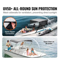 VEVOR Bimini 4 Arceaux, Housse de Bateau, Parois Latérales en Maille Amovibles, Auvent en Polyester 600D avec 1 Cadre en Alliage d'Aluminium