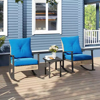 Outsunny Ensemble de Bistro 3 Pièces, Meubles de Patio en Rotin avec Coussins Boutonnés, Fauteuils à Bascule en Rotin et Table Basse