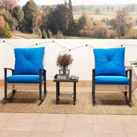 Outsunny Ensemble de Bistro 3 Pièces, Meubles de Patio en Rotin avec Coussins Boutonnés, Fauteuils à Bascule en Rotin et Table Basse