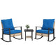 Outsunny 3 Pieces Patio Bistro Set, Wicker Furniture Set with Button Tufted Cushions, Rattan Rocking Chairs and Coffee Table