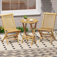 Costway Ensemble bistro de terrasse pliant 3 pièces en bois de teck, ensemble de mobilier table ronde et chaises