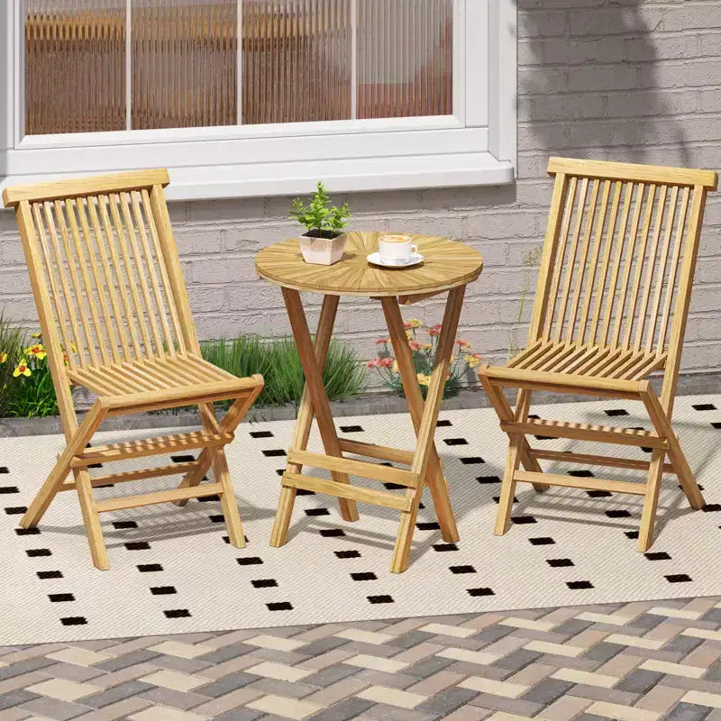 Costway Ensemble bistro de terrasse pliant 3 pièces en bois de teck, ensemble de mobilier table ronde et chaises
