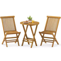 Costway Ensemble bistro de terrasse pliant 3 pièces en bois de teck, ensemble de mobilier table ronde et chaises