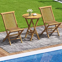 Costway Ensemble bistro de terrasse pliant 3 pièces en bois de teck, ensemble de mobilier table ronde et chaises