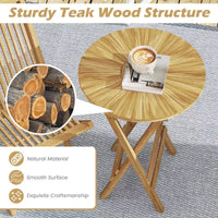 Costway Ensemble bistro de terrasse pliant 3 pièces en bois de teck, ensemble de mobilier table ronde et chaises