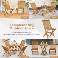 Costway Ensemble bistro de terrasse pliant 3 pièces en bois de teck, ensemble de mobilier table ronde et chaises
