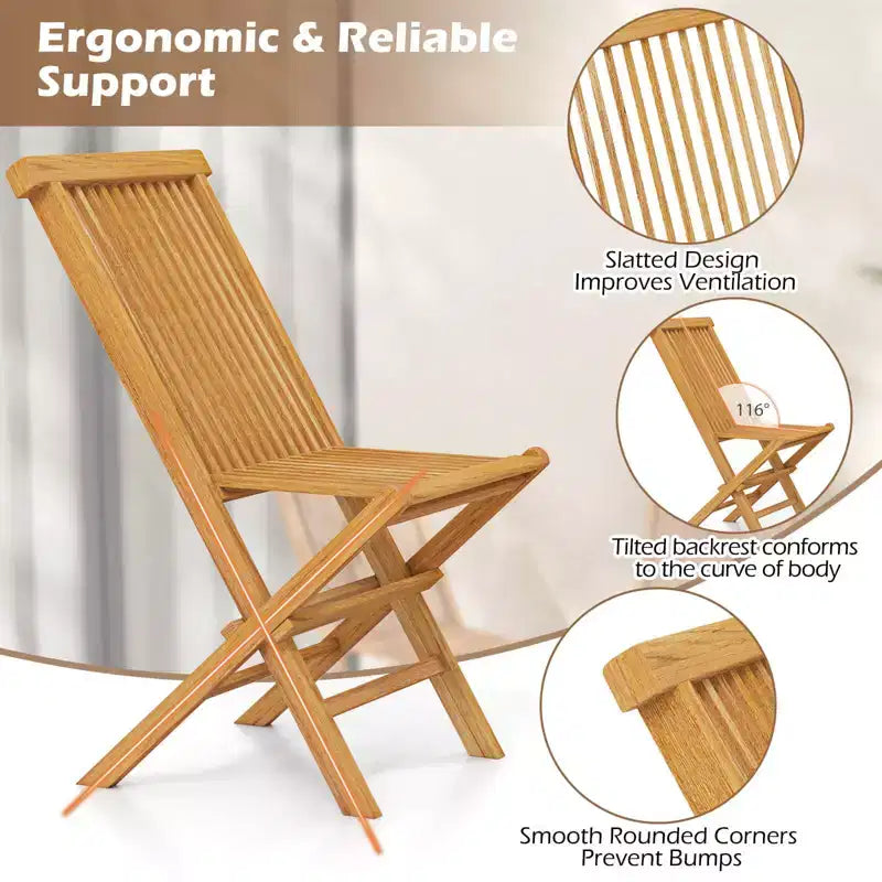 Costway Ensemble bistro de terrasse pliant 3 pièces en bois de teck, ensemble de mobilier table ronde et chaises