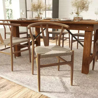 Merrick Lane Lot de 2 chaises de salle à manger empilables avec dossier en Y, cadres en bois massif, assises en corde en papier kraft tressé
