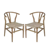 Merrick Lane Lot de 2 chaises de salle à manger empilables avec dossier en Y, cadres en bois massif, assises en corde en papier kraft tressé