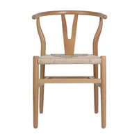Merrick Lane Lot de 2 chaises de salle à manger empilables avec dossier en Y, cadres en bois massif, assises en corde en papier kraft tressé