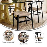 Merrick Lane Lot de 2 chaises de salle à manger empilables avec dossier en Y, cadres en bois massif, assises en corde en papier kraft tressé