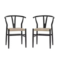 Merrick Lane Set of 2 Stack Dining Chairs with Y-Back Style Design, Solid Wood Frames, Woven Kraft Paper Rope Seats