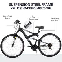 hykolity VTT, roues 26 27,5, VTT 18 vitesses avec double suspension, selle réglable pour hommes et femmes, pour le cyclisme en extérieur