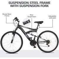 hykolity VTT 26 27.5 Pouces, 18 Vitesses avec Suspension Intégrale, Selle Réglable pour Cyclisme en Plein Air Hommes Femmes