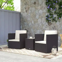 Ensemble de mobilier de patio 3 pièces Outsunny, ensemble de bistrot pliant en osier d'extérieur avec coussins et table basse en verre, assemblage facile pour porche, balcon, marron