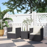 Outsunny Ensemble de 3 Meubles de Patio, Salon de Jardin Pliant en Rotin avec Coussins et Table Basse en Verre, Montage Facile pour Porche, Balcon, Noir