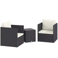 Outsunny Ensemble de 3 Meubles de Patio, Salon de Jardin Pliant en Rotin avec Coussins et Table Basse en Verre, Montage Facile pour Porche, Balcon, Noir