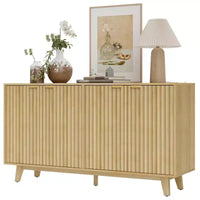 Bahut Homcom à portes cannelées avec rangement, buffet de rangement moderne de 140 cm avec 4 portes, 2 étagères réglables et 5 pieds en bois