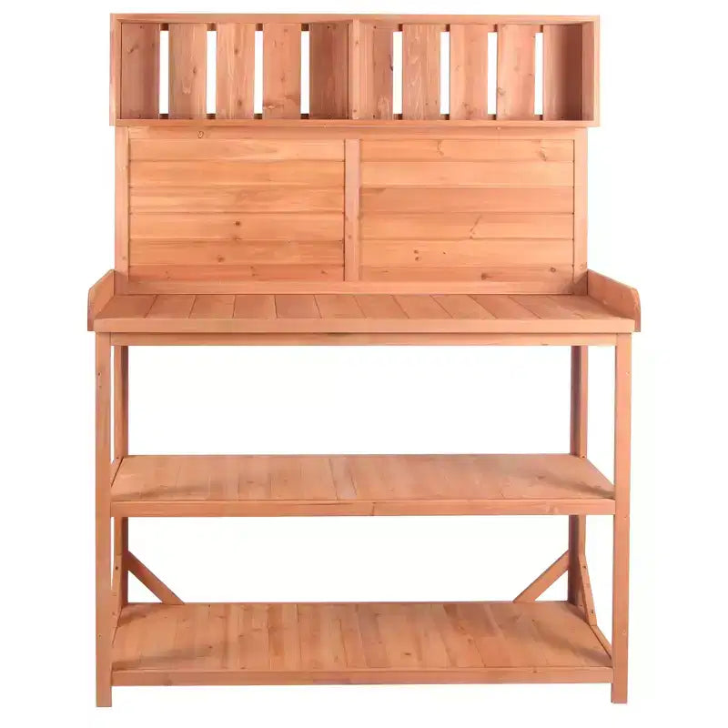 Table de rempotage rustique en bois de style ferme Whisen avec étagères de rangement et crochets latéraux, idéal pour le patio