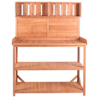 Table de rempotage rustique en bois de style ferme Whisen avec étagères de rangement et crochets latéraux, idéal pour le patio