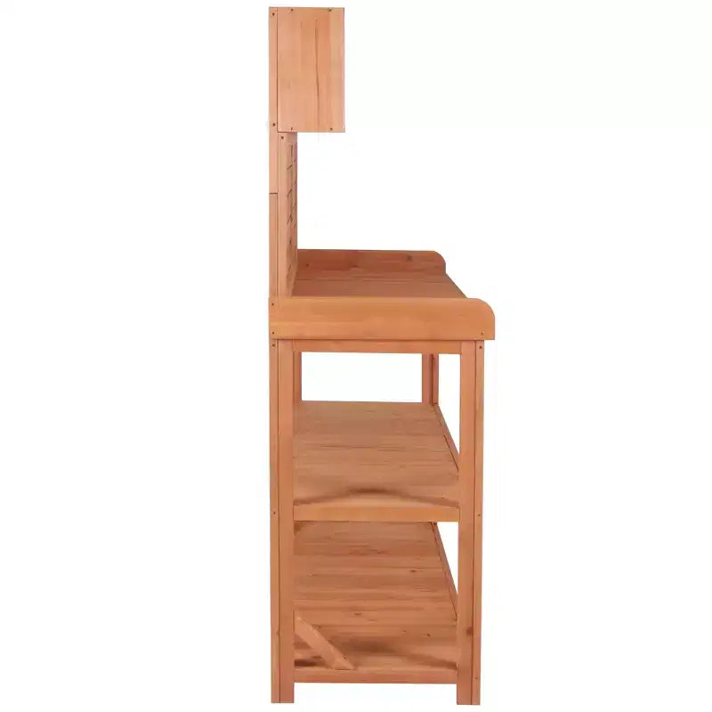 Table de rempotage rustique en bois de style ferme Whisen avec étagères de rangement et crochets latéraux, idéal pour le patio