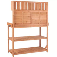 Table de rempotage rustique en bois de style ferme Whisen avec étagères de rangement et crochets latéraux, idéal pour le patio