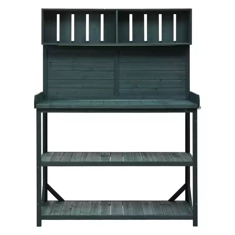 Table de rempotage rustique en bois de style ferme Whisen avec étagères de rangement et crochets latéraux, idéal pour le patio