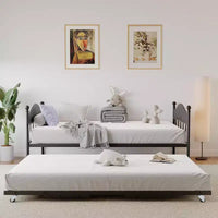 Twin Daybed with Trundle  Stylish Metal Sofa Bed Frame, Pop-Up Trundle, Perfect for Any Space