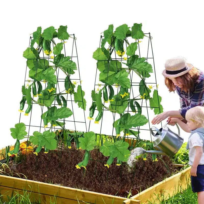 VEVOR Treillis à Concombres pour Plantes Grimpantes, Treillis Pliable 99 x 81 cm pour Concombres avec Attaches Torsadées, Treillis de Jardin en Métal pour Carré Potager