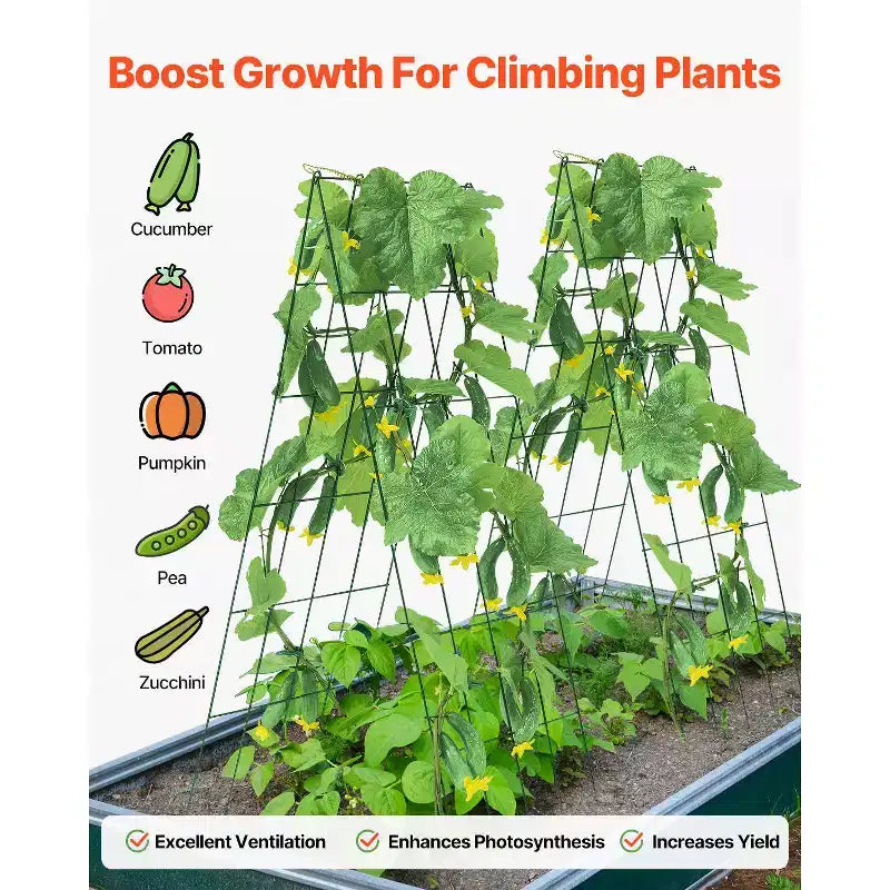 VEVOR Treillis à Concombres pour Plantes Grimpantes, Treillis Pliable 99 x 81 cm pour Concombres avec Attaches Torsadées, Treillis de Jardin en Métal pour Carré Potager